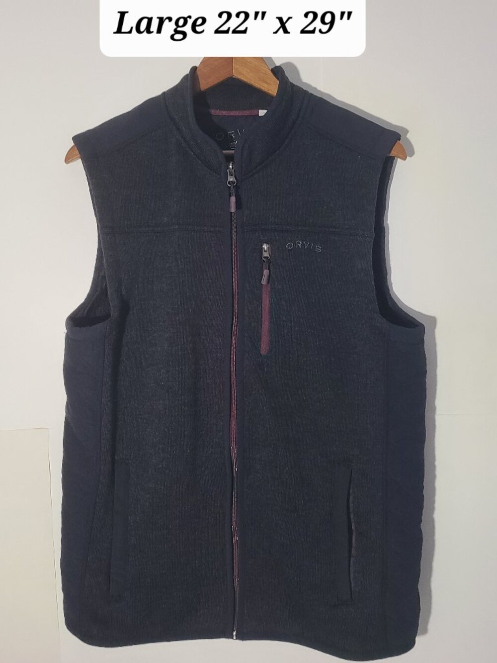 Orvis Black/Gray/Maroon Full Zip Men's Large Embroidered Vest